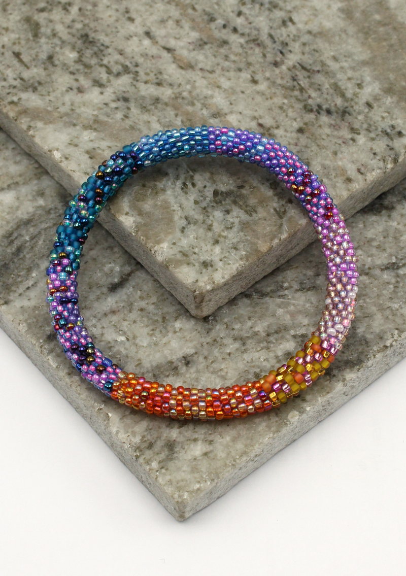 Purple Blue Roll on Beads Bracelet