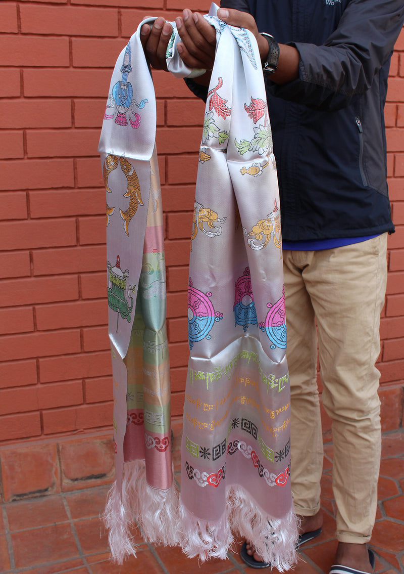Eight Auspicious Symbol Silk Offering Khata
