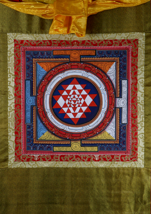 Colorful Sriyantra Mandala Brocade Thangka Painting