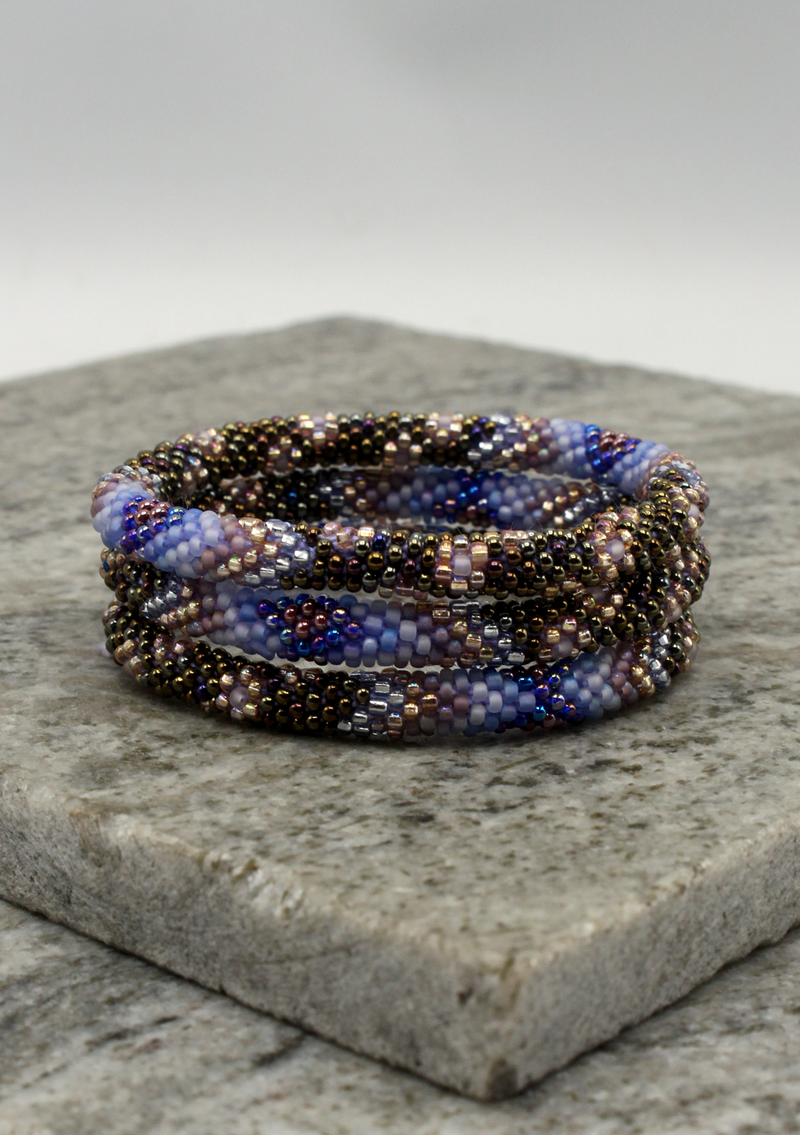 Black Purple Stripe Roll on Beads Bracelet