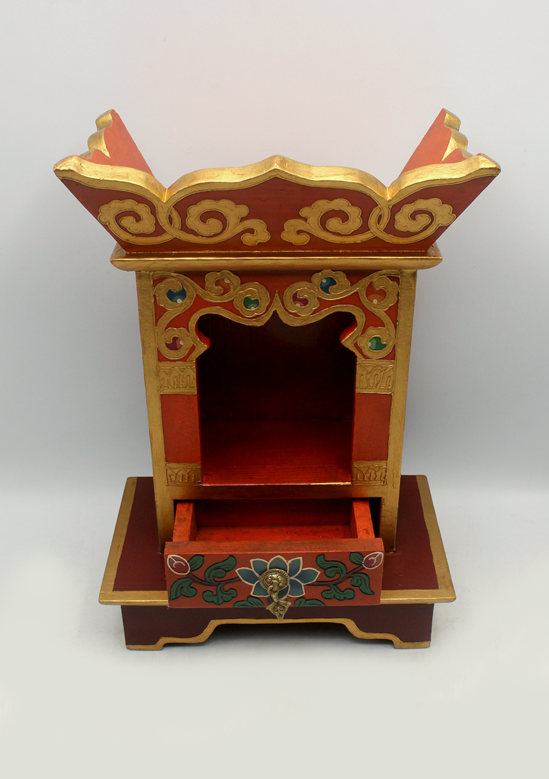 Lotus Flower Handpainted Tibetan Wooden Shrine Altar Box