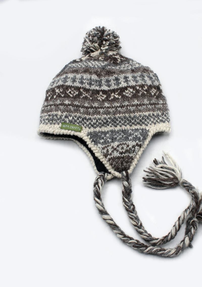 Natural Light Color Hand Knitted  Winter Sherpa Cap