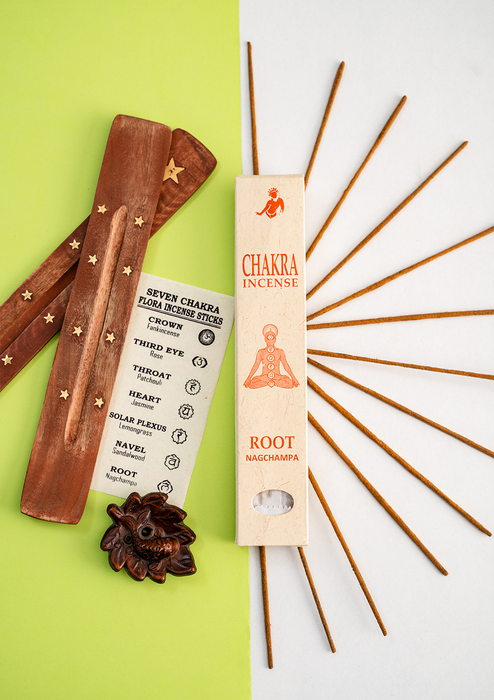 Seven Chakra Incense Sticks Set with Free Wooden Burner