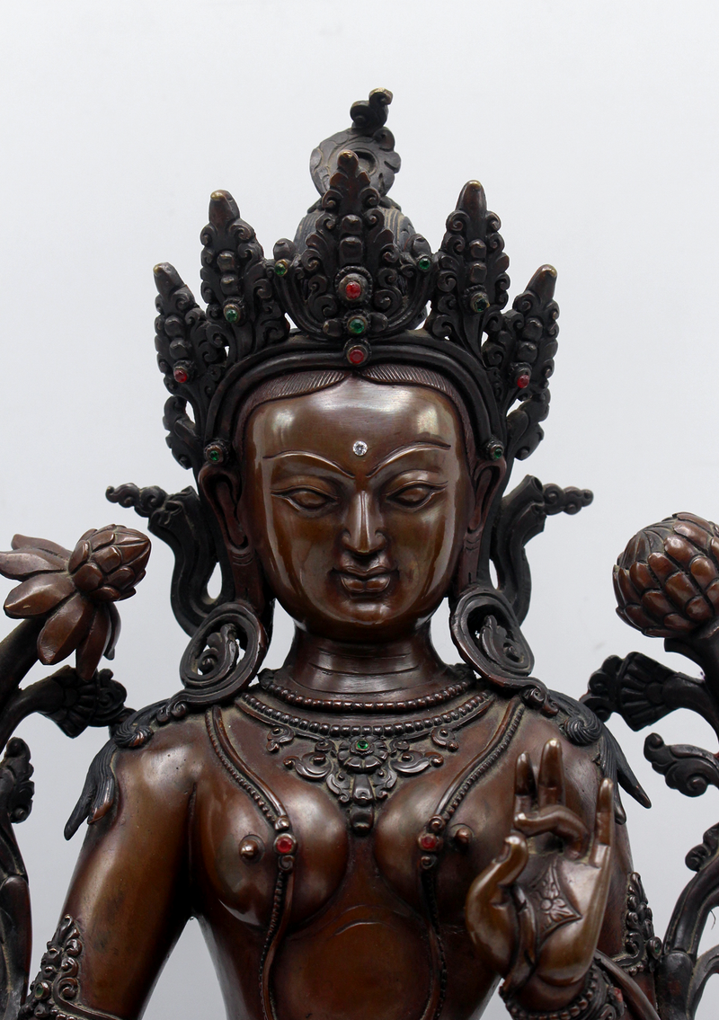 Exquisite Handcrafted Green Tara Statue – 14” | Seated on Double Lotus | Nepalese Masterpiece
