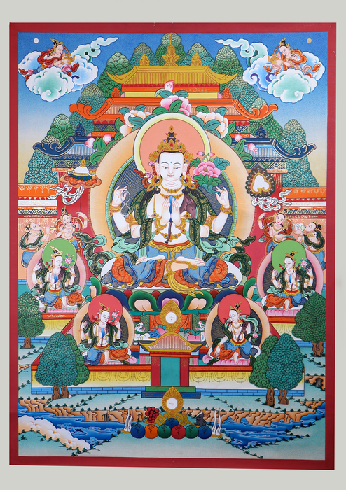 God of Compassion Chenrezig Tibetan Thangka Painting