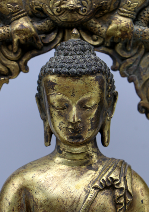 Antique 24 K Shakyamuni Buddha Statue with Frame 13"H