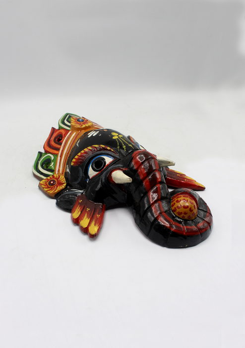 Hand Painted Little Ganesh Wall Hanging Mask - Black