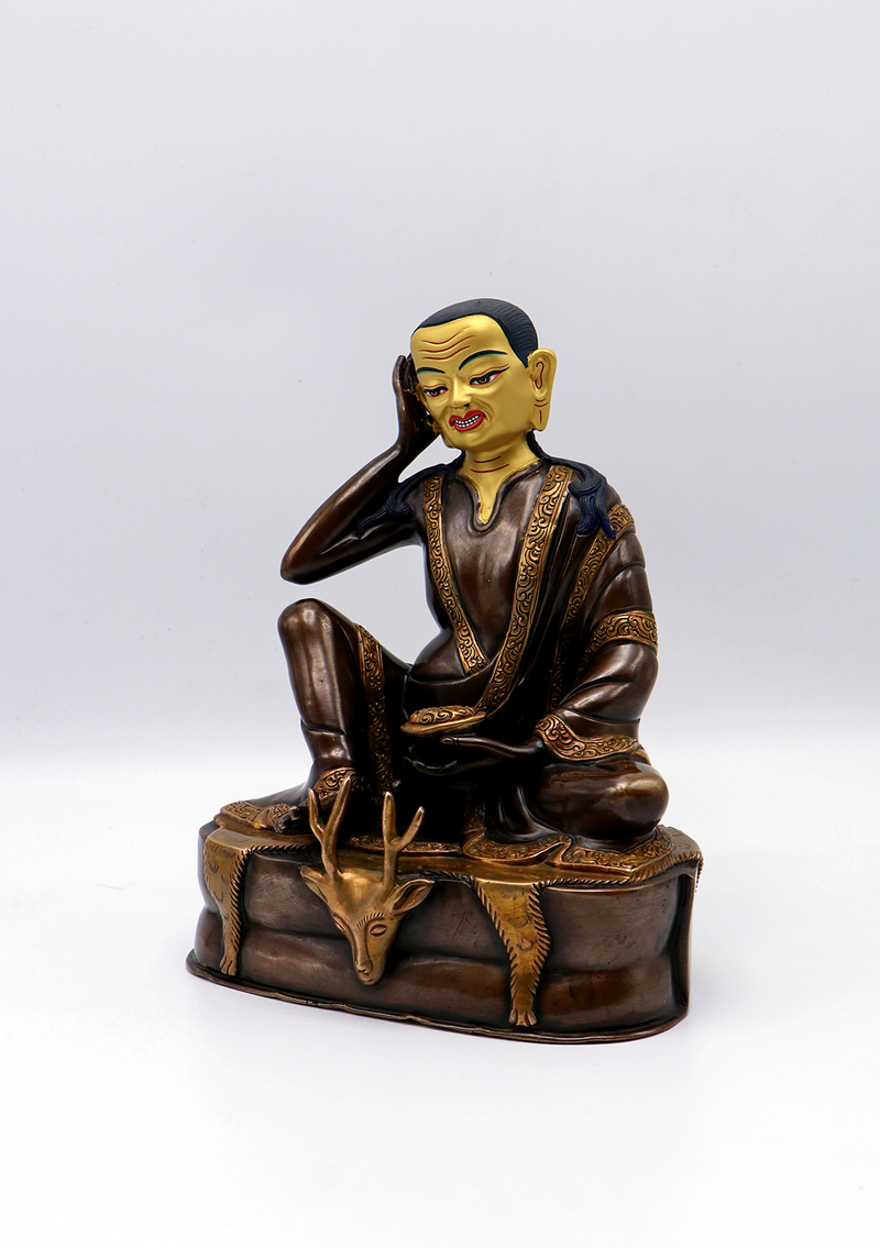 Gold Face Painted Copper Milarepa Statue 7.5"H