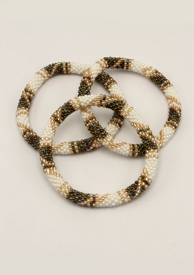 White Golden Stripe Roll Beads Bracelet