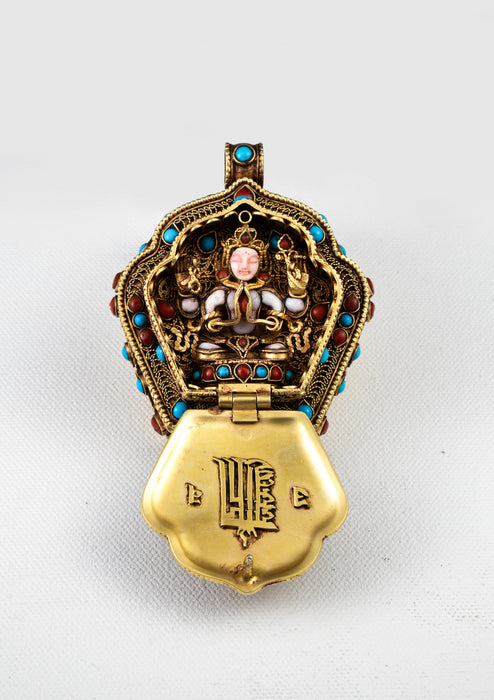 925 Silver Tibetan Ghau with Gold Plating - Green Tara, Chenrezig & Medicine Buddha