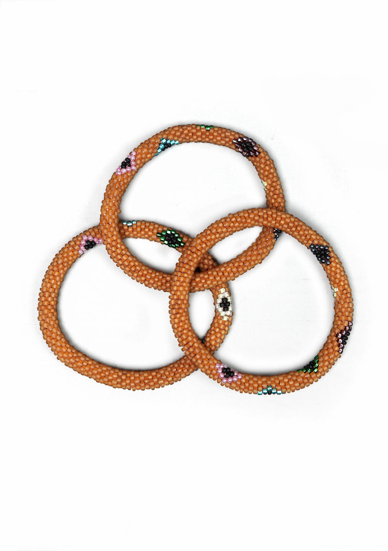 Minimal Warm Caramel Nepalese Roll Bead Bracelet