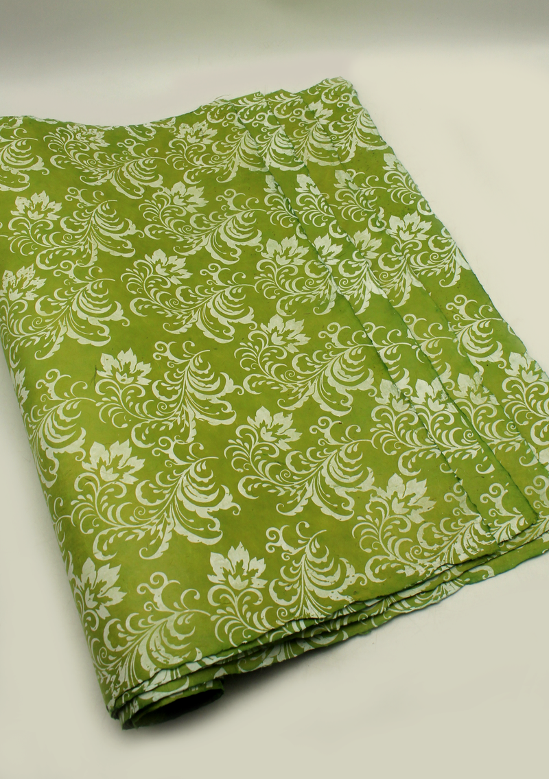 Leaf Printed Green Lokta Gift Wrapping Paper