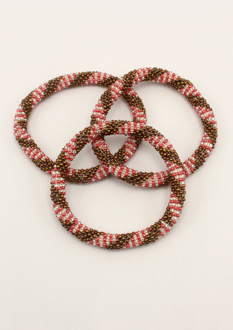 Red Brown Stripes  Roll Beads Bracelet