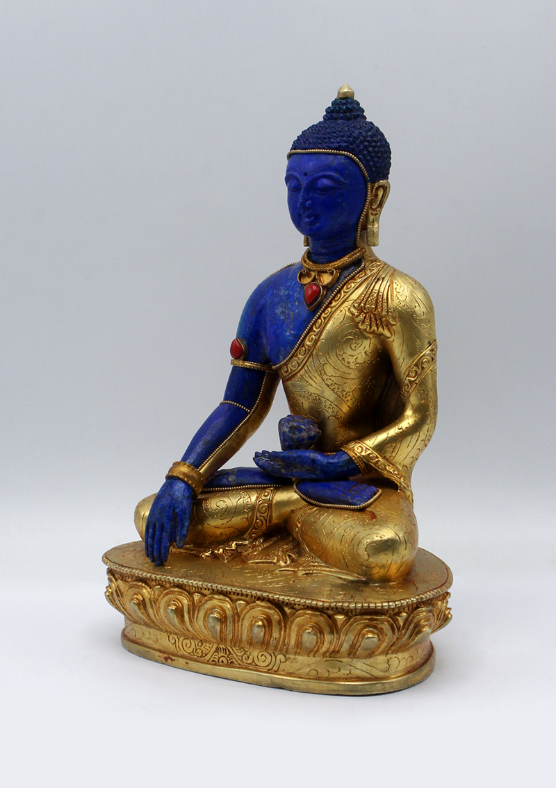 Lapis Lazuli Gold Plated Shakyamuni Buddha Statue 9"H