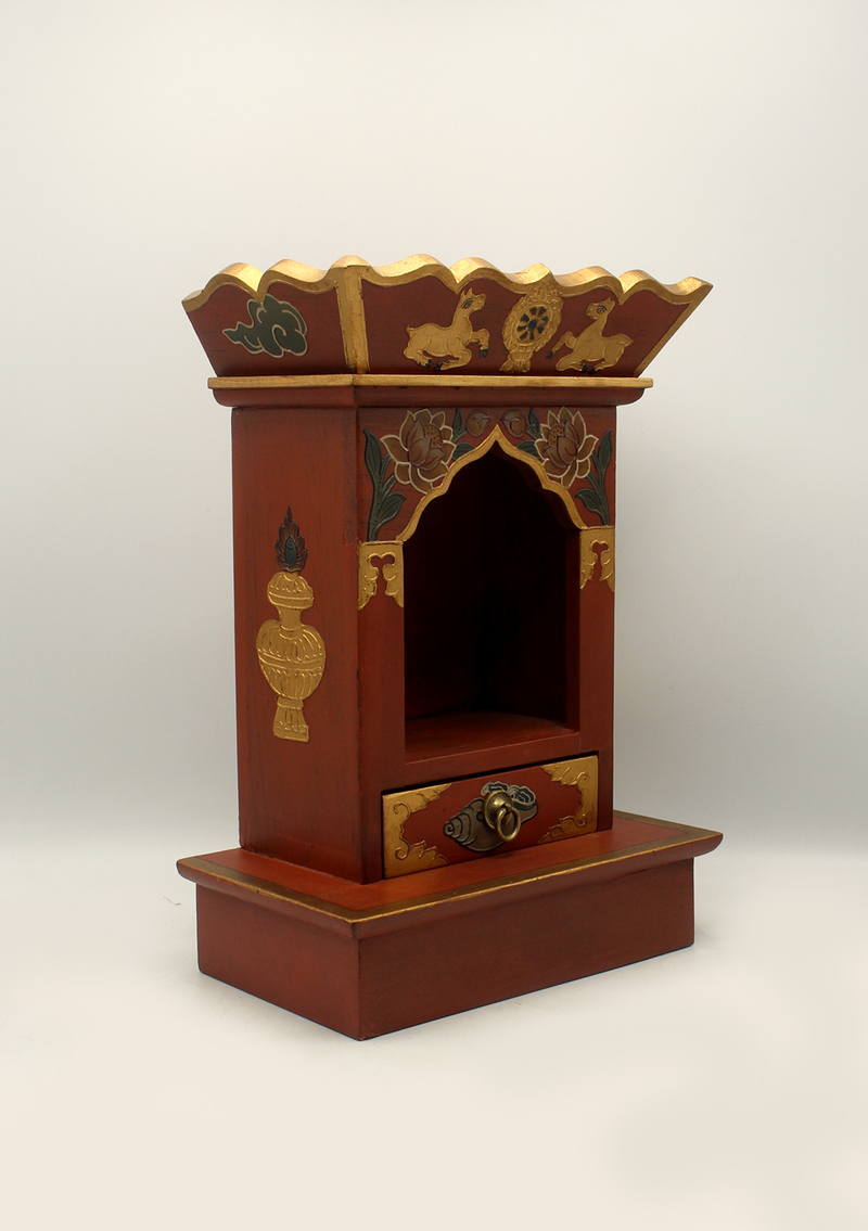 Handpainted Tibetan Wooden Shrine with Conch