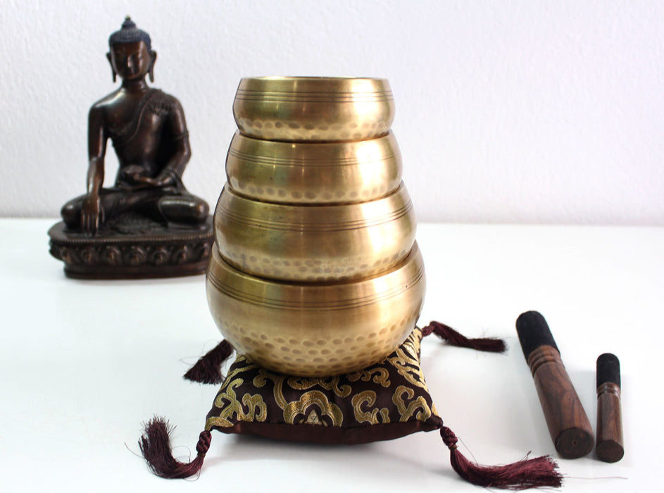Set of 4 Hand Hammered Tibetan Singing Bowls Set