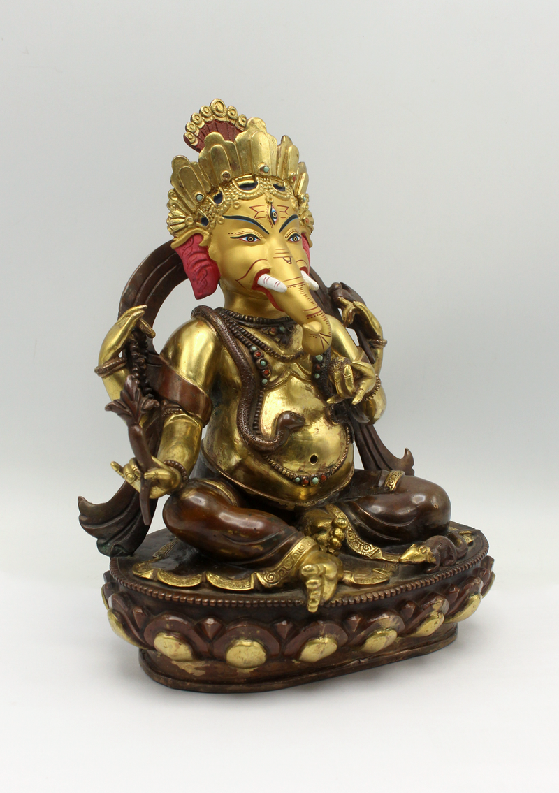 Partly Gold Plated Four-Armed Ganesha Statue 8"H  SHREE GANESH
