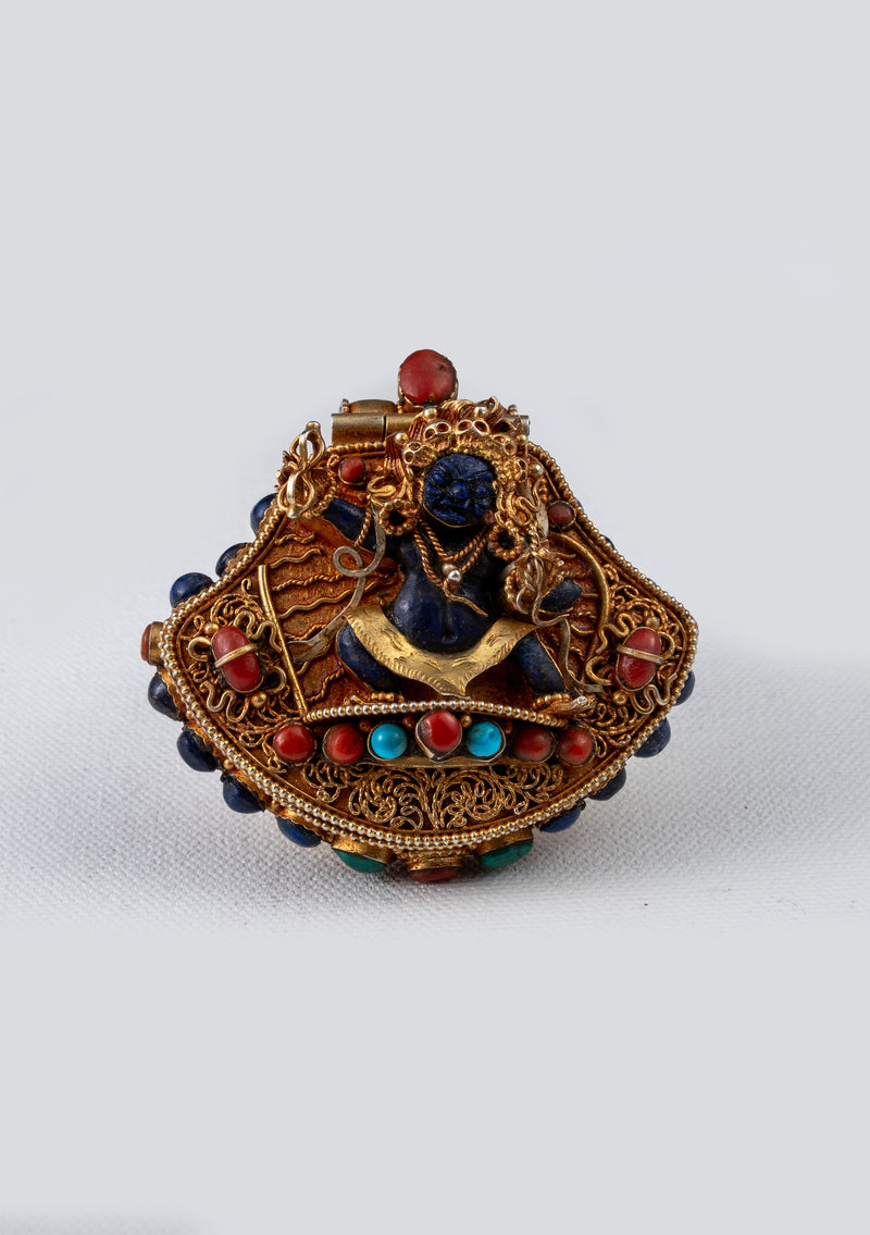 925 Silver Tibetan Ghau with Gold Plating - Vajrapani & Amoghasiddhi
