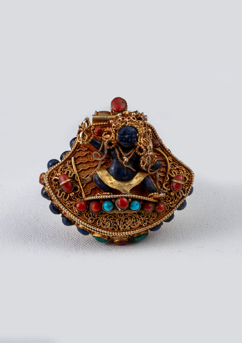 925 Silver Tibetan Ghau with Gold Plating - Vajrapani & Amoghasiddhi