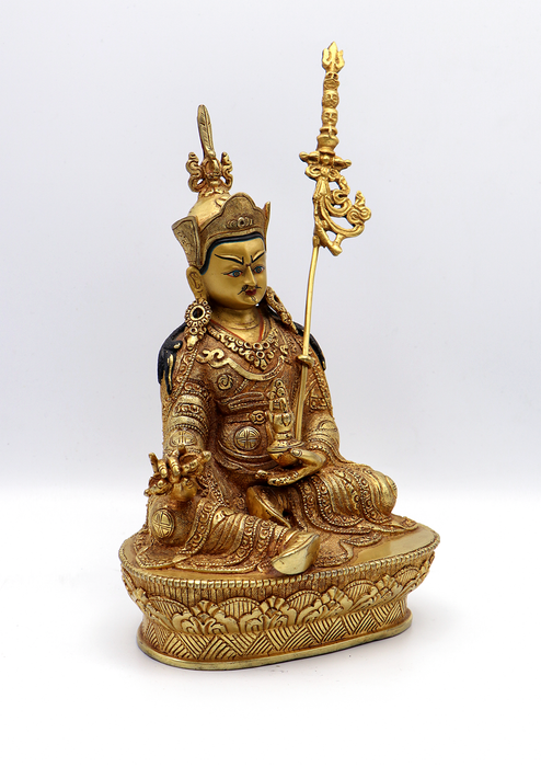 Full Gold Plated Copper Guru Padmasambhava Statue 8.8"H