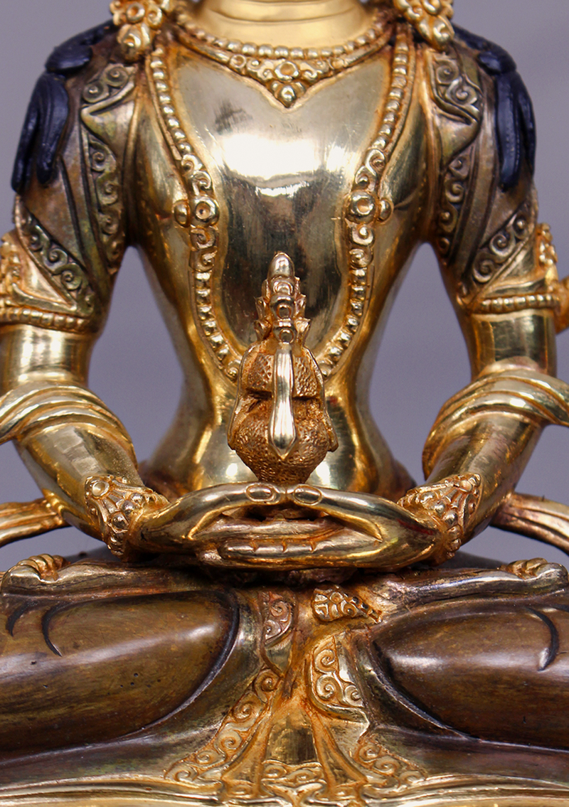 Partly Gold Plated Aparmita Statue 9" H