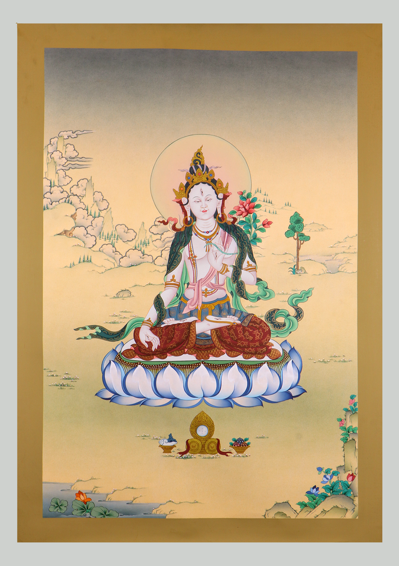 White Tara Thangka Painting for Meditation Room