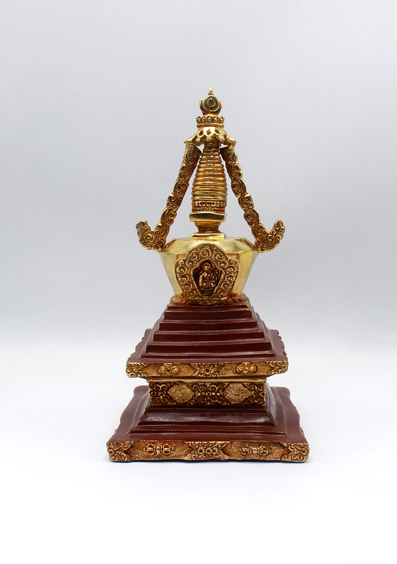 Partly Gold-Plated Stupa Chorten 8.5" H