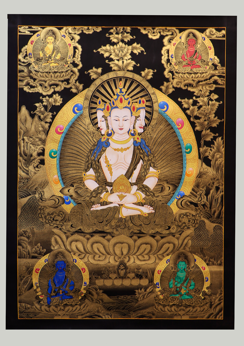 Aparmita  Black and Gold Thangka Painting