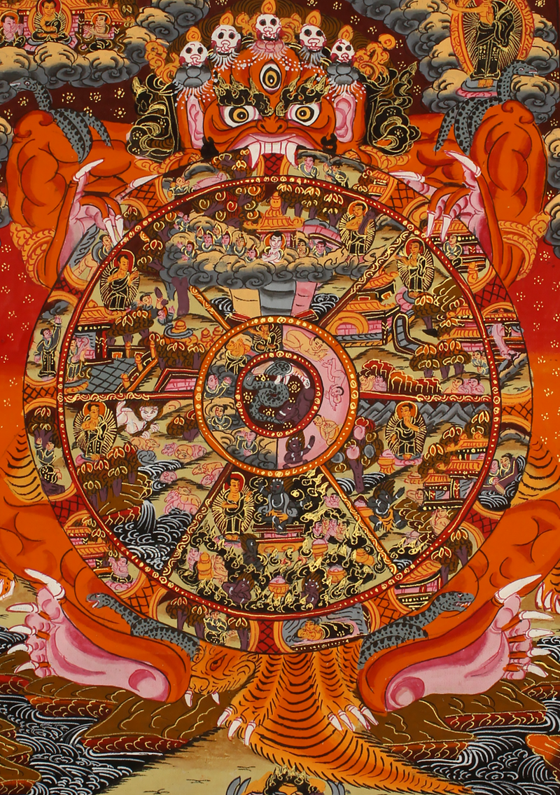 Wheel of Life Red Tibetan Thangka Painting