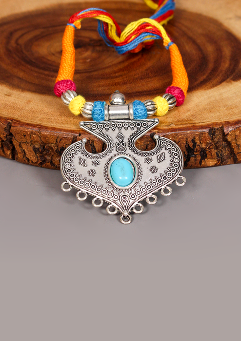 Elegant White Metal Tribal Style Pendant with Stone from Nepal