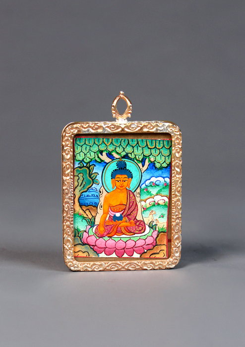 Shakyamuni Buddha Mini Thangka Amulet Pendant
