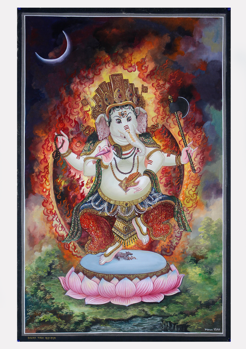 Dancing  Ganesha   in Kathmandu Valley Thangka Painting Arts Nepal
