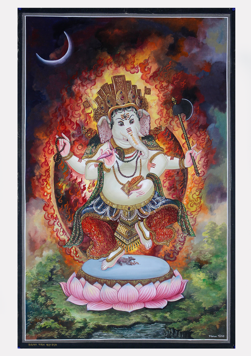 Dancing  Ganesha   in Kathmandu Valley Thangka Painting Arts Nepal
