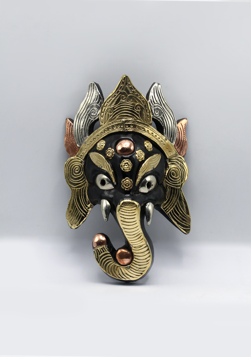 Hand Painted Blue Ganesh  Wooden Wall Hanging Mask