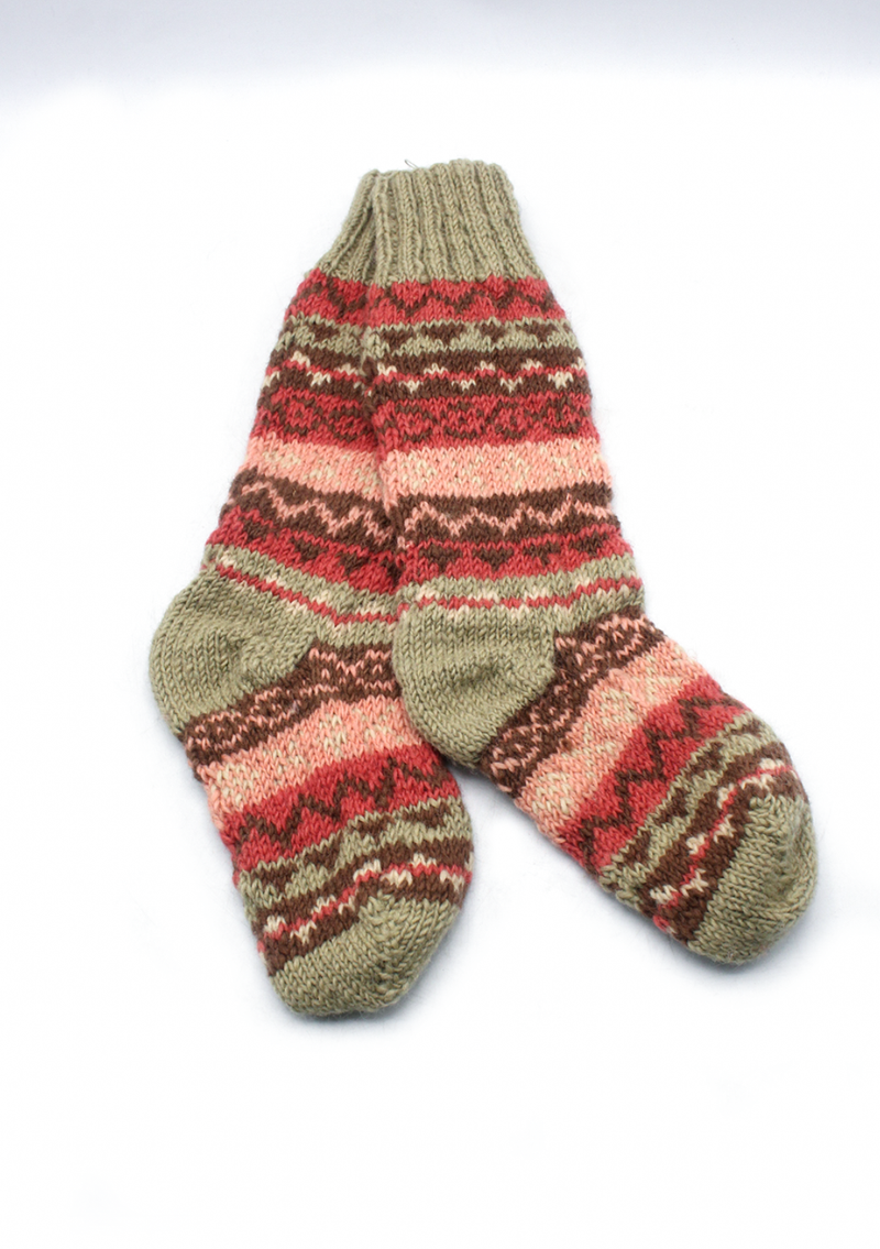 Red Gray Multicolor Woolen Knee High Socks