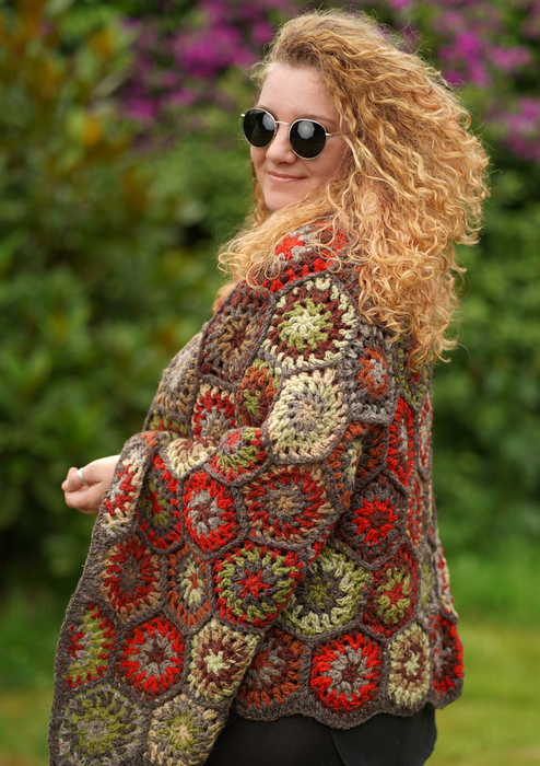 Gorgeous Hand Crochet Gray Multi Color Woolen Blanket