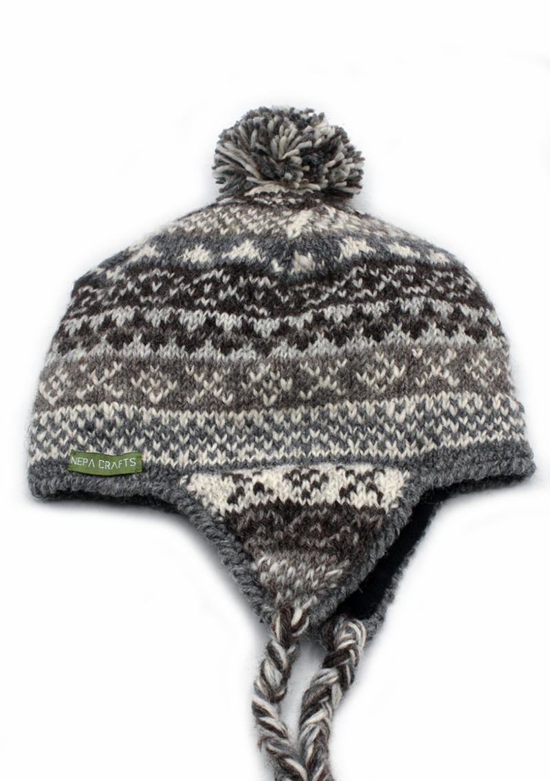 Natural Dark  Color Hand Knitted Winter Sherpa Cap