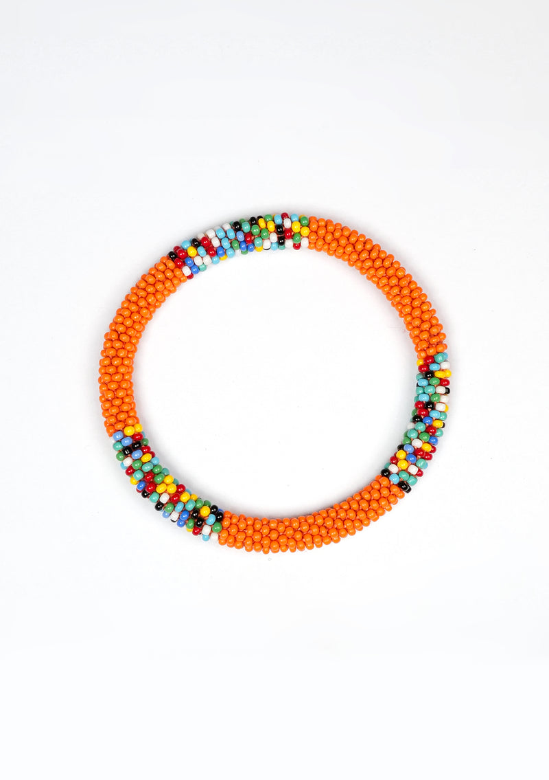 Tangerine with Colorful Joy Nepalese Roll Bead Bracelet Handmade Fair Trade Jewelry
