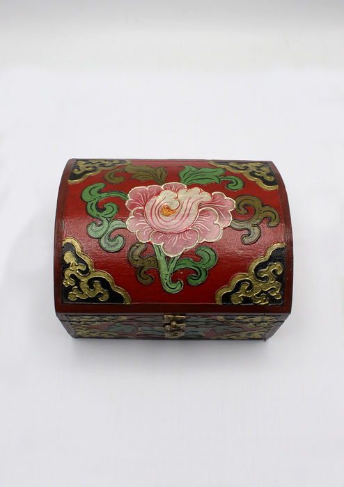 Handpainted Tibetan Wooden Optical Box with Flower- Large