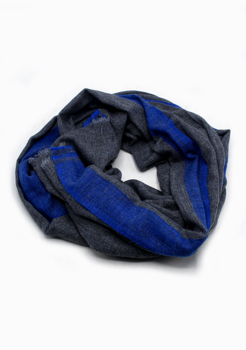 Blue Border Plain Dark Gray Mix Wool Cashmere Shawl