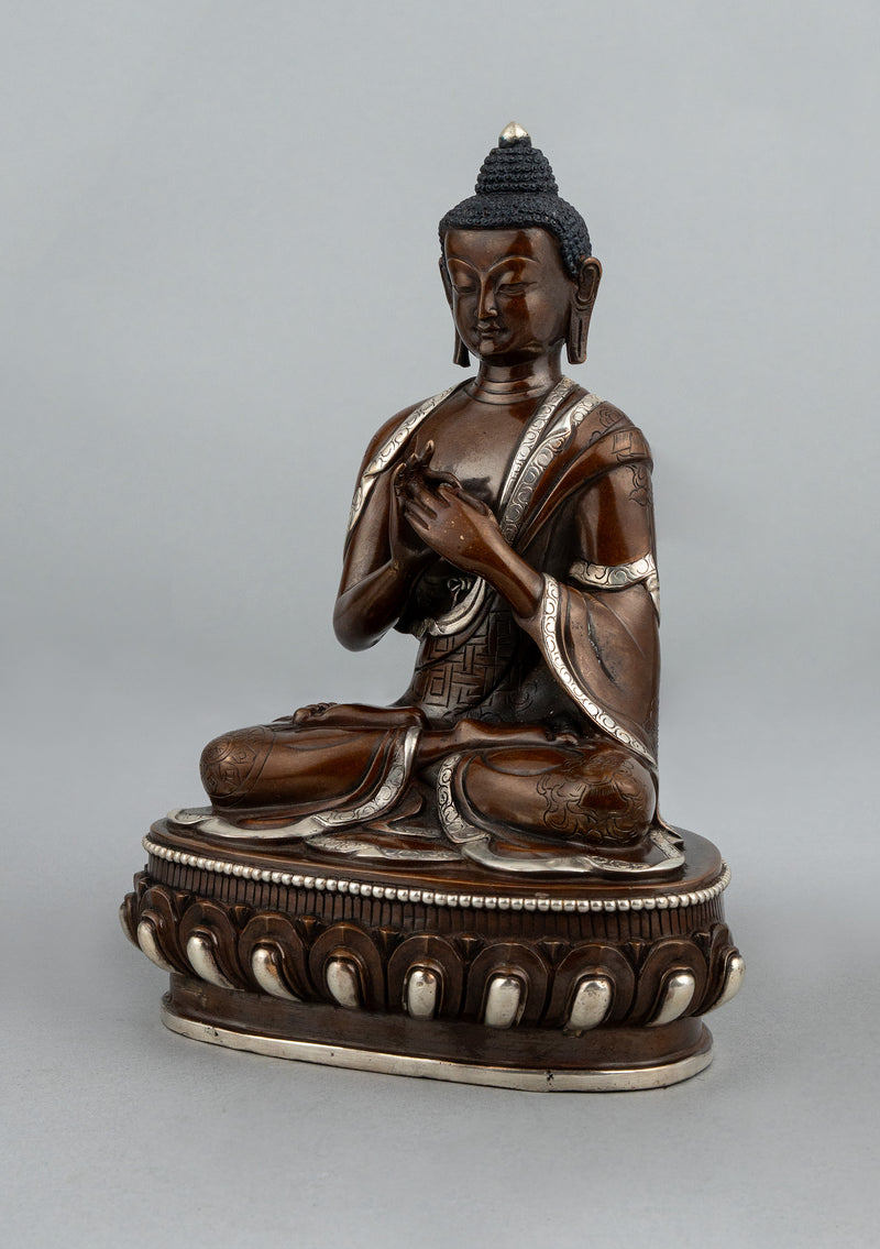 Silver Copper Vairochana Buddha Statue 8.75"H