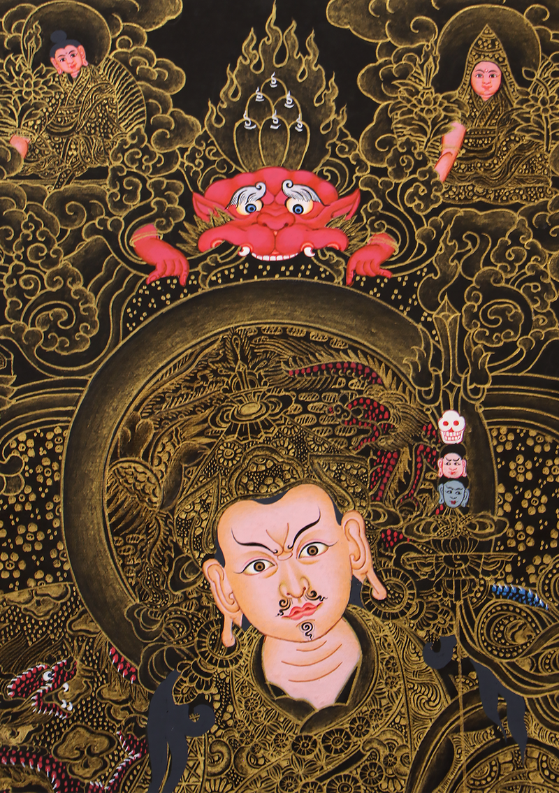 Guru Padmasambhva 24 K Gold with 24 Disciples Horizontal Thangka Painting