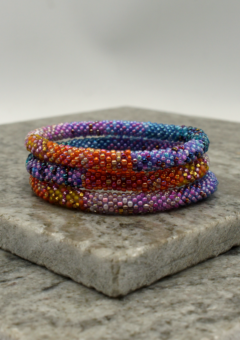 Purple Blue Roll on Beads Bracelet