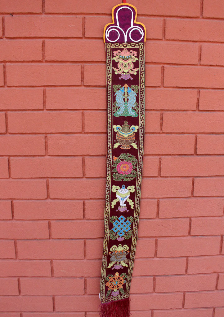 Astamangal Symbol Silk Brocade Wall Hanging Banner