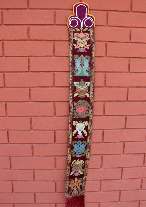 Astamangal Symbol Silk Brocade Wall Hanging Banner