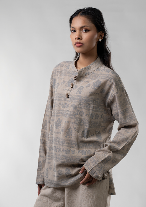 Hare Ram Hare Krishna Khadar Kurta Shirt - Beige