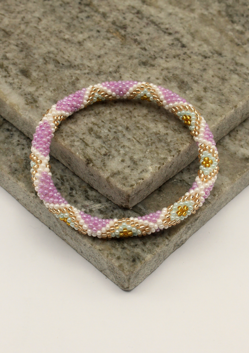 NEW Purple Lavender Gold Roll Beads Bracelet
