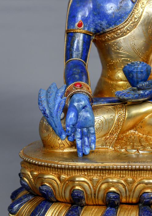 Lapis Lazuli Gold Plated Medicine Buddha Statue 12" H