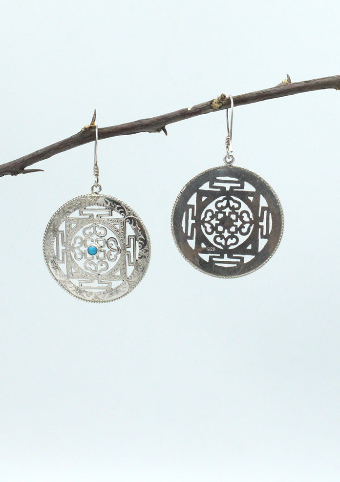 Sterling Silver Turquoise Inlaid Mandala Earrings
