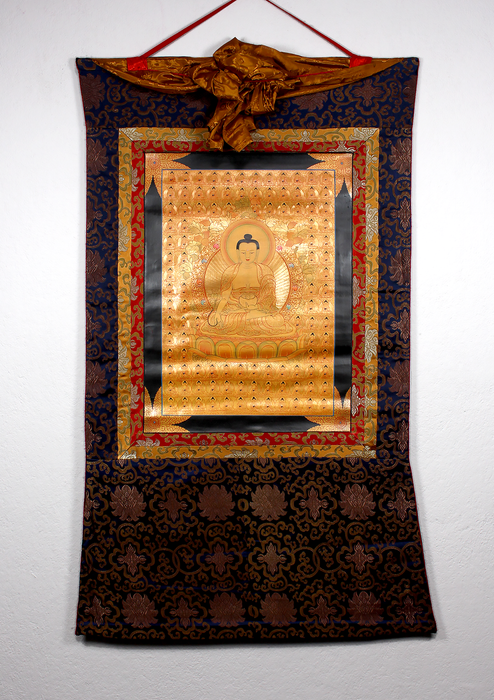 Medicine Buddha with 108 Buddhas Brocade Thangka Painting